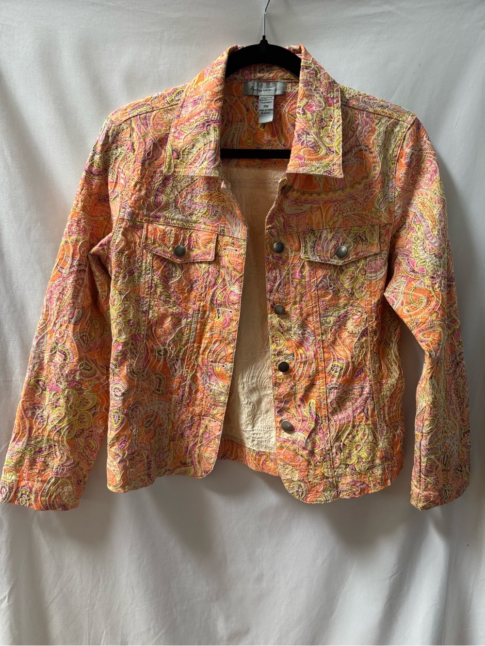 Vintage Analogy Petites Paisley Textured Jacket Pastel Size Medium Petite